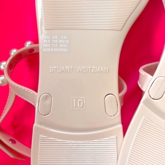Brand New Stuart Weitzman Goldie Pearly Stud Jelly Sandals Ankle Strap Neutral - Picture 10 of 12